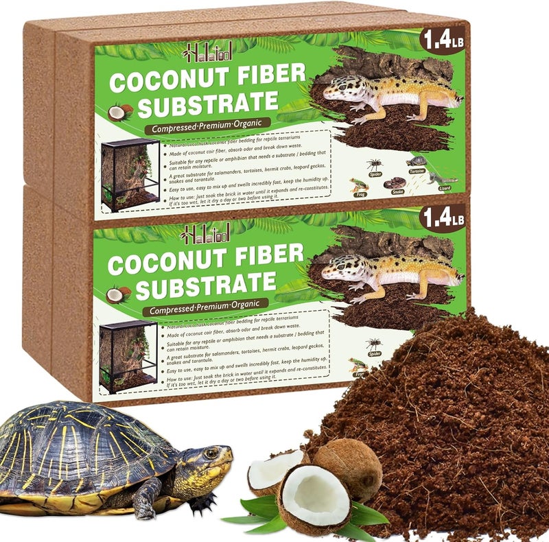Halatool 4 Pack Compressed Coconut Fiber Substrate for Reptile, 100% Organic Premium Coconut Husk Substrate Terrarium Bedding for Tortoises Beard Dragon Leopard Gecko Snake Tarantula Worm Bins - Image 1